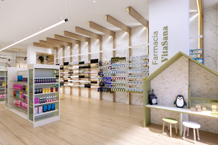 Area mamma-bambino in farmacia. Progetto di Inside Pharmacy.